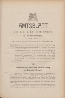 Amtsblatt des k. u. k. Kreiskommandos in Noworadomsk. 1917, Stück 19 (12 November)