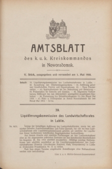 Amtsblatt des k. u. k. Kreiskommandos in Noworadomsk. 1918, Stück 5 (1 Mai)