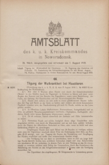 Amtsblatt des k. u. k. Kreiskommandos in Noworadomsk. 1918, Stück 9 (7 August)