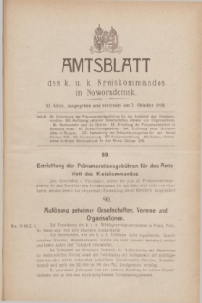Amtsblatt des k. u. k. Kreiskommandos in Noworadomsk. 1918, Stück 11 (3 Oktober)