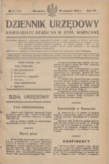 Dziennik Urzędowy Komisariatu Rządu na M. Stoł. Warszawę. R.7, № 4 (16 stycznia 1926) = № 1122