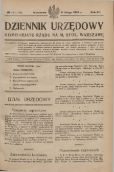 Dziennik Urzędowy Komisariatu Rządu na M. Stoł. Warszawę. R.7, № 10 (8 lutego 1926) = № 1128 + dod.