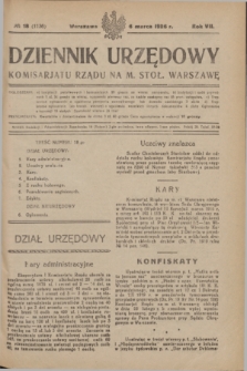 Dziennik Urzędowy Komisarjatu Rządu na M. Stoł. Warszawę. R.7, № 18 (6 marca 1926) = № 1136