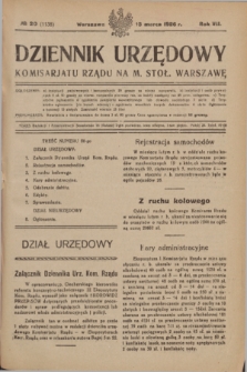 Dziennik Urzędowy Komisarjatu Rządu na M. Stoł. Warszawę. R.7, № 20 (13 marca 1926) = № 1138