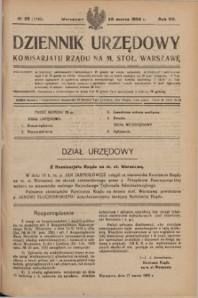 Dziennik Urzędowy Komisarjatu Rządu na M. Stoł. Warszawę. R.7, № 22 (20 marca 1926) = № 1140