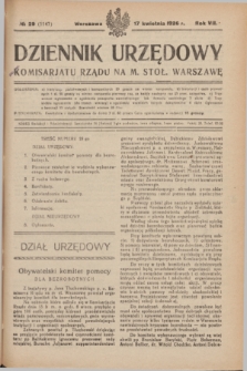 Dziennik Urzędowy Komisarjatu Rządu na M. Stoł. Warszawę. R.7, № 29 (17 kwietnia 1926) = № 1147