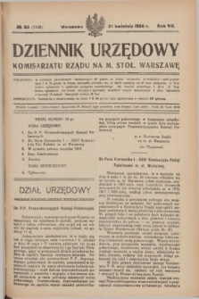 Dziennik Urzędowy Komisarjatu Rządu na M. Stoł. Warszawę. R.7, № 30 (21 kwietnia 1926) = № 1148