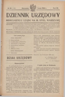 Dziennik Urzędowy Komisarjatu Rządu na M. Stoł. Warszawę. R.7, № 33 (1 maja 1926) = № 1151