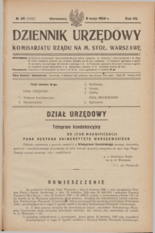 Dziennik Urzędowy Komisarjatu Rządu na M. Stoł. Warszawę. R.7, № 35 (8 maja 1926) = № 1153