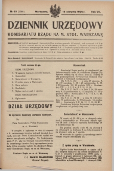 Dziennik Urzędowy Komisarjatu Rządu na M. Stoł. Warszawę. R.7, № 63 (18 sierpnia 1926) = № 1181