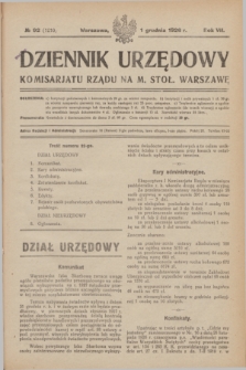 Dziennik Urzędowy Komisarjatu Rządu na M. Stoł. Warszawę. R.7, № 92 (1 grudnia 1926) = № 1210