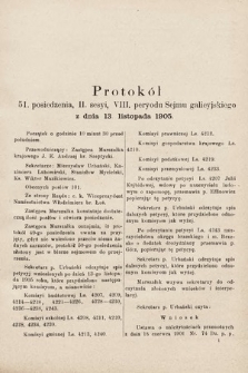 [Kadencja VIII, sesja II, pos. 51] Protokół 51. Posiedzenia 2. Sesyi, VI. Peryodu Sejmu Galicyjskiego