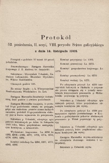 [Kadencja VIII, sesja II, pos. 52] Protokół 52. Posiedzenia 2. Sesyi, VI. Peryodu Sejmu Galicyjskiego