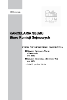 Pełny Zapis Przebiegu Posiedzenia Komisji Rolnictwa i Rozwoju Wsi (nr 225) z dnia 17 grudnia 2014 r.