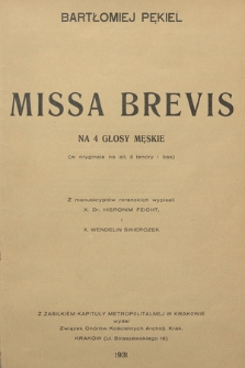 Missa Brevis : na 4 głosy męskie : (w oryginale na alt, 2 tenory i bas)