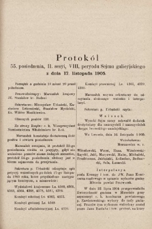 [Kadencja VIII, sesja II, pos. 55] Protokół 55. Posiedzenia 2. Sesyi, VI. Peryodu Sejmu Galicyjskiego