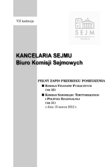 Pełny Zapis Przebiegu Posiedzenia Komisji Samorządu Terytorialnego i Polityki Regionalnej (nr 31) z dnia 15 marca 2012 r.
