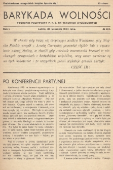 Barykada Wolności : tygodnik polityczny P.P.S. na terenach wyzwolonych. R.1, № 2/3 (24 września 1944)