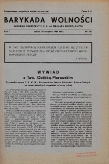 Barykada Wolności : tygodnik polityczny P.P.S. na terenach wyzwolonych. R.1, № 7/8 (9 listopada 1944)