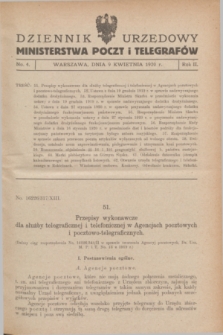 Dziennik Urzędowy Ministerstwa Poczt i Telegrafów. R.2, № 4 (9 kwietnia 1920)