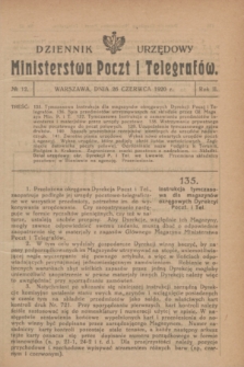 Dziennik Urzędowy Ministerstwa Poczt i Telegrafów. R.2, № 12 (26 czerwca 1920)