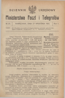 Dziennik Urzędowy Ministerstwa Poczt i Telegrafów. R.2, № 25 (27 września 1920)