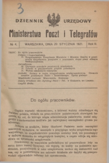 Dziennik Urzędowy Ministerstwa Poczt i Telegrafów. R.3, № 4 (29 stycznia 1921)