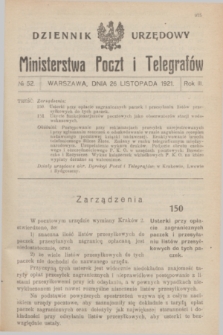 Dziennik Urzędowy Ministerstwa Poczt i Telegrafów. R.3, № 52 (26 listopada 1921)