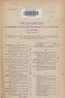 Dziennik Urzędowy Ministerstwa Poczt i Telegrafów. R.4, Skorowidz do Dziennika Urzędowego Ministerstwa Poczt i Telegrafów za rok 1922