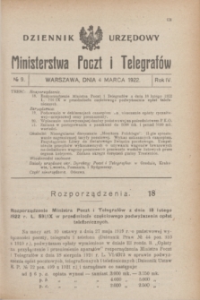Dziennik Urzędowy Ministerstwa Poczt i Telegrafów. R.4, № 9 (4 marca 1922)