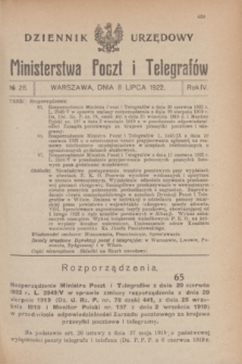 Dziennik Urzędowy Ministerstwa Poczt i Telegrafów. R.4, № 28 (8 lipca 1922)