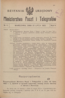 Dziennik Urzędowy Ministerstwa Poczt i Telegrafów. R.4, № 30 (22 lipca 1922)