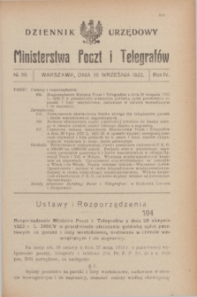 Dziennik Urzędowy Ministerstwa Poczt i Telegrafów. R.4, № 39 (16 września 1922)