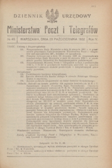 Dziennik Urzędowy Ministerstwa Poczt i Telegrafów. R.4, № 46 (28 pażdziernika 1922)