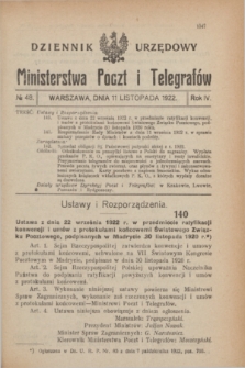 Dziennik Urzędowy Ministerstwa Poczt i Telegrafów. R.4, № 48 (11 listopada 1922)