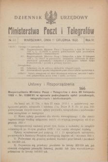 Dziennik Urzędowy Ministerstwa Poczt i Telegrafów. R.4, № 53 (11 grudnia 1922)