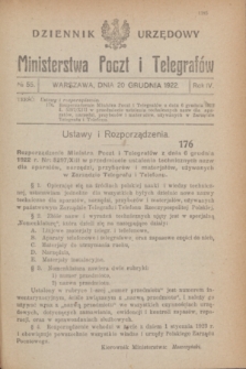 Dziennik Urzędowy Ministerstwa Poczt i Telegrafów. R.4, № 55 (20 grudnia 1922)