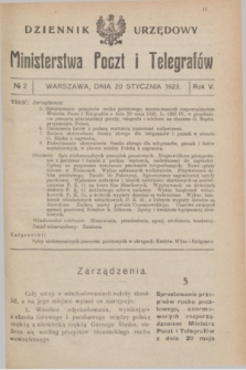 Dziennik Urzędowy Ministerstwa Poczt i Telegrafów. R.5, № 2 (20 stycznia 1923) + dod.