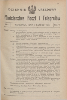Dziennik Urzędowy Ministerstwa Poczt i Telegrafów. R.5, № 4 (3 lutego 1923)