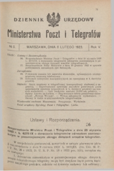 Dziennik Urzędowy Ministerstwa Poczt i Telegrafów. R.5, № 5 (8 lutego 1923)