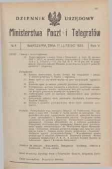 Dziennik Urzędowy Ministerstwa Poczt i Telegrafów. R.5, № 8 (17 lutego 1923)