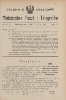 Dziennik Urzędowy Ministerstwa Poczt i Telegrafów. R.5, № 29 (7 lipca 1923)