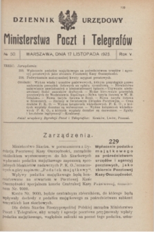 Dziennik Urzędowy Ministerstwa Poczt i Telegrafów. R.5, № 50 (17 listopada 1923)