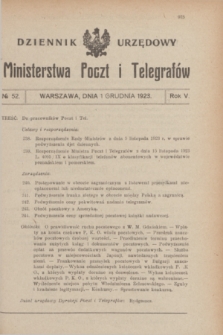 Dziennik Urzędowy Ministerstwa Poczt i Telegrafów. R.5, № 52 (1 grudnia 1923)