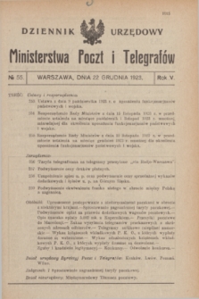 Dziennik Urzędowy Ministerstwa Poczt i Telegrafów. R.5, № 55 (22 grudnia 1923) + dod.