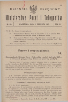 Dziennik Urzędowy Ministerstwa Poczt i Telegrafów. R.9, nr 20 (15 czerwca 1927)