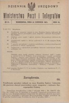 Dziennik Urzędowy Ministerstwa Poczt i Telegrafów. R.9, nr 21 (22 czerwca 1927)