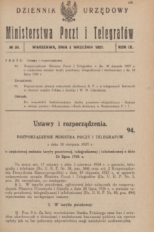 Dziennik Urzędowy Ministerstwa Poczt i Telegrafów. R.9, nr 30 (3 września 1927)
