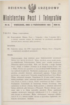 Dziennik Urzędowy Ministerstwa Poczt i Telegrafów. R.9, nr 33 (22 października 1927)