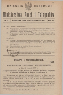 Dziennik Urzędowy Ministerstwa Poczt i Telegrafów. R.9, № 34 (29 października 1927)